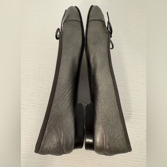 Chanel EU 39 CC Logo Dark Gray Metallic Pewter Classic Ballet Flats Authentic - Picture 3 of 8